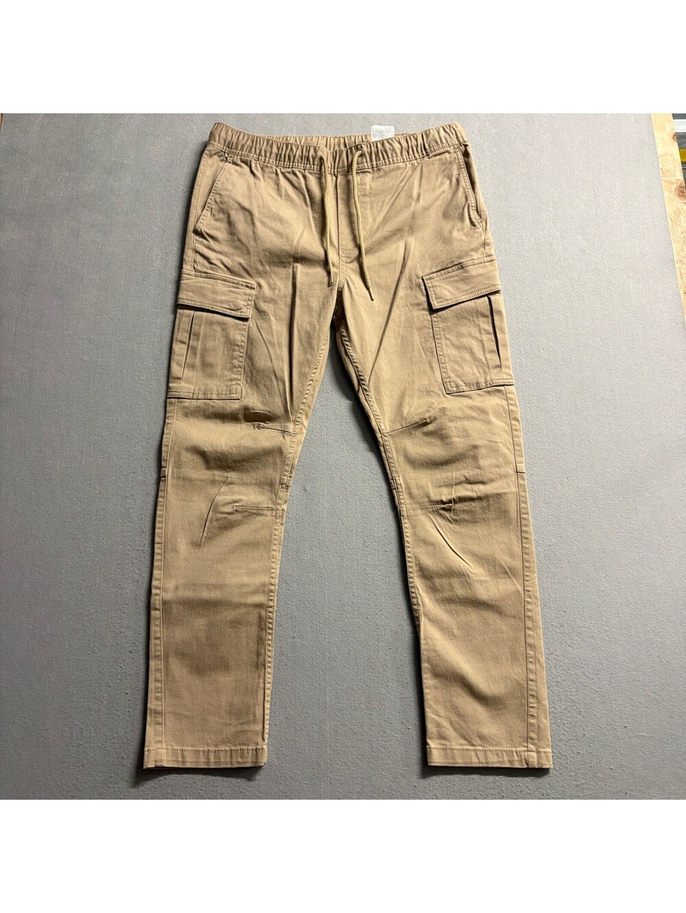HM Mens Skinny Fit Cargo Pants Medium Tan Beige Drawstring Elastic Waist Stretch